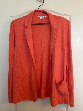 Chico's Slub Knit Blazer Jacket Orange Coral Open Front Size 1 M coastal grandma